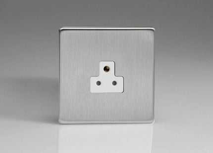 Varilight 1-Gang 2A Round Pin Socket In Brushed Steel With White Insert