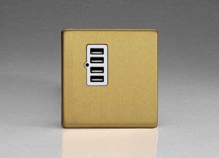Varilight XDBU4WS Screwless Brushed Brass 4 Gang 5V DC 4800mA USB Charging Port (Single Plate)