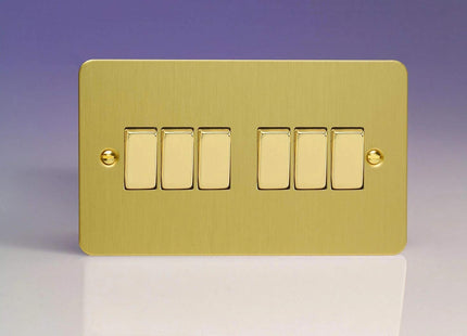 Varilight 6-Gang 10A 1- or 2-Way Rocker Light Switch (Twin Plate) Brushed Brass XFB96D
