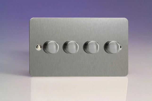Varilight V-Pro Ultra Flat Brushed Steel 4 Gang LED Trailing Edge Dimmer Switch 1 or 2 Way