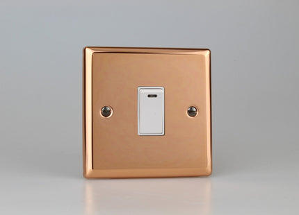 Varilight Classic Polished Copper 1-Gang 20 Amp Double Pole Rocker Switch + Neon Indicator Light