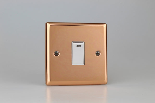 Varilight Classic Polished Copper 1-Gang 20 Amp Double Pole Rocker Switch + Neon Indicator Light