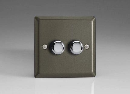 Varilight 2-Gang 2-Way Push-On/Off Rotary LED Dimmer 2 x 0-100W (Max 10 LEDs) Graphite JPP252