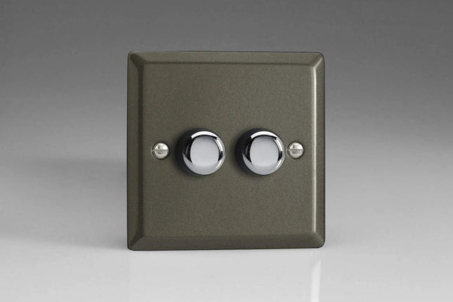 Varilight 2-Gang 2-Way Push-On/Off Rotary LED Dimmer 2 x 0-100W (Max 10 LEDs) Graphite JPP252