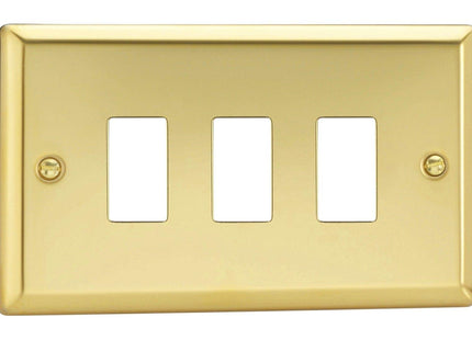 Varilight XVPGY3 Victorian Polished Brass 3 Gang PowerGrid Plate (Twin Plate)