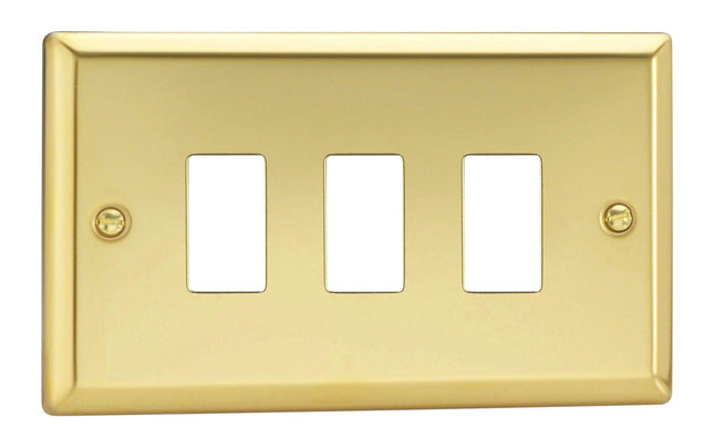 Varilight XVPGY3 Victorian Polished Brass 3 Gang PowerGrid Plate (Twin Plate)