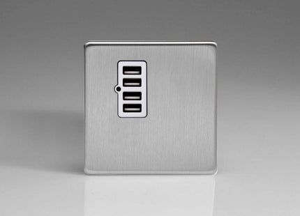 Varilight XDSU4WS Screwless Brushed Steel 4 Gang 5V DC 4800mA USB Charging Port (Single Plate)