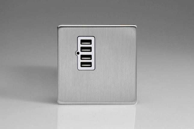 Varilight XDSU4WS Screwless Brushed Steel 4 Gang 5V DC 4800mA USB Charging Port (Single Plate)