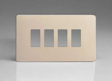 Varilight XDNPGY4S Screwless Satin Chrome 4 Gang PowerGrid Plate (Twin Plate)