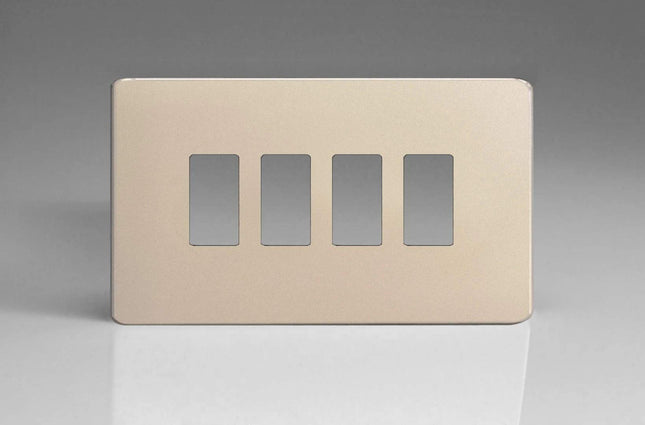 Varilight XDNPGY4S Screwless Satin Chrome 4 Gang PowerGrid Plate (Twin Plate)