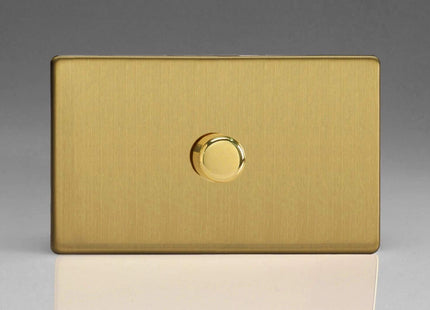 Varilight 1-Gang 2-Way Push-On/Off Rotary Dimmer 1 x 200-1400W (Twin Plate) Brushed Brass IDBDP1501S
