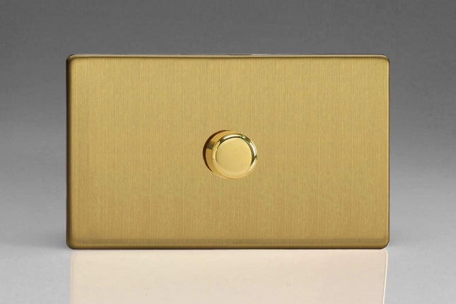 Varilight 1-Gang 2-Way Push-On/Off Rotary Dimmer 1 x 200-1400W (Twin Plate) Brushed Brass IDBDP1501S