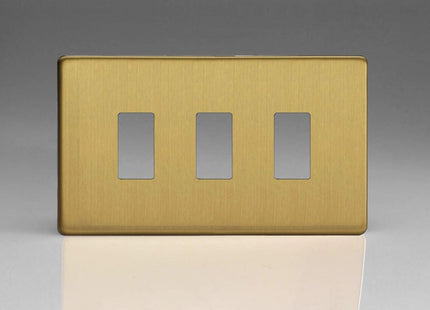 Varilight XDBPGY3S Screwless Brushed Brass 3 Gang PowerGrid Plate (Twin Plate)