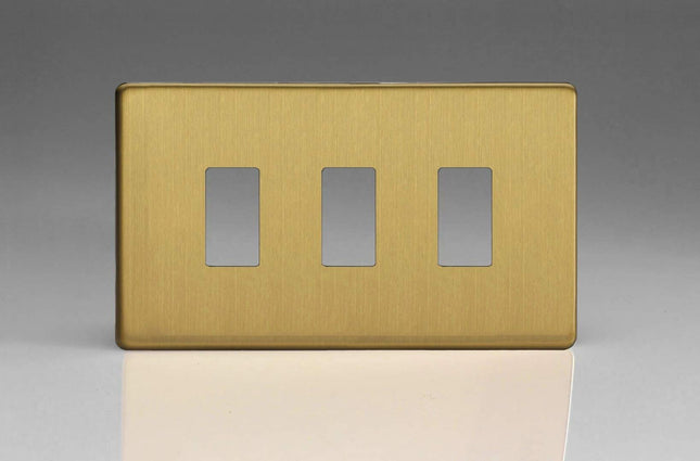Varilight XDBPGY3S Screwless Brushed Brass 3 Gang PowerGrid Plate (Twin Plate)