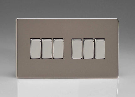 Varilight 6-Gang 10A 1- or 2-Way Rocker Light Switch (Twin Plate) Pewter XDR96S