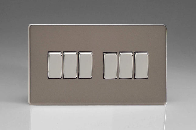 Varilight 6-Gang 10A 1- or 2-Way Rocker Light Switch (Twin Plate) Pewter XDR96S