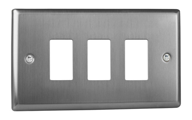 Varilight XTPGY3 Classic Brushed Steel 3 Gang PowerGrid Plate (Twin Plate)