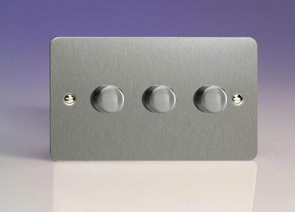 Varilight V-Pro Ultra Flat 3 Gang Brushed Steel LED Trailing Edge Dimmer Switch 1 or 2 Way
