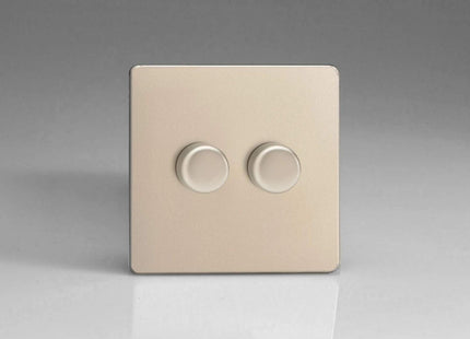 Varilight V-Pro Screwless Satin Chrome 2-Gang LED Trailing Edge Dimmer Switch 1 or 2 Way