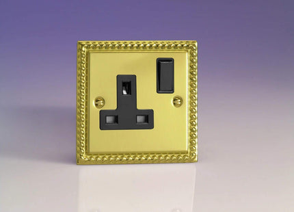 Varilight XG4B 13A Switched Socket Georgian Brass Black 1-Gang