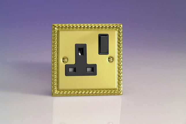 Varilight XG4B 13A Switched Socket Georgian Brass Black 1-Gang