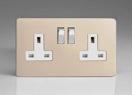 Varilight XDN5WS 2-Gang 13 Amp Double Pole Switched Socket Screwless Satin Chrome Effect