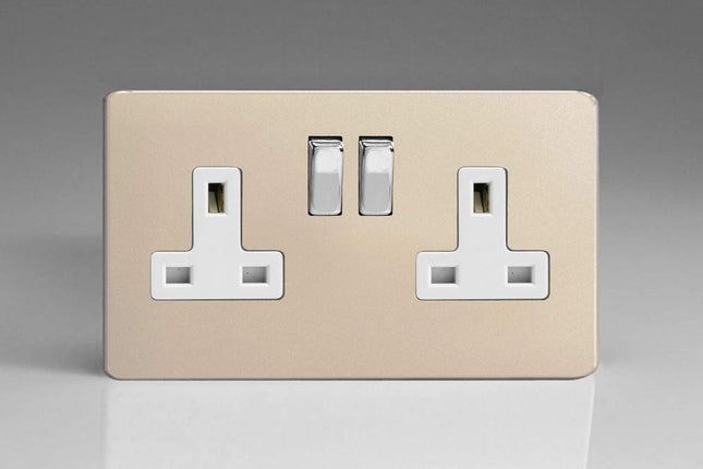 Varilight XDN5WS 2-Gang 13 Amp Double Pole Switched Socket Screwless Satin Chrome Effect