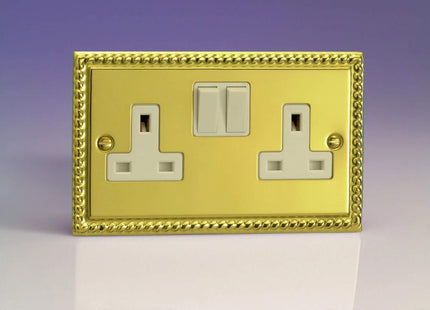 Varilight XG5W 13A Switched Socket Georgian Brass White 2-Gang,95x155x31mm