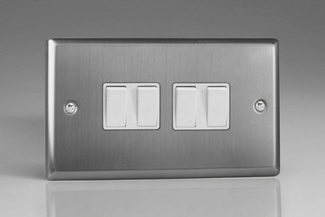 Varilight XT9W Rocker Switches White 4 Gang Brushed Steel