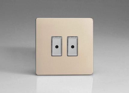 Varilight Eclique 2 2-Gang 1-Way Remote/Tactile Touch Control Master LED Dimmer Light Switch 2 x 0-100W (Max 10 LEDs) Satin Chrome JDNE102S