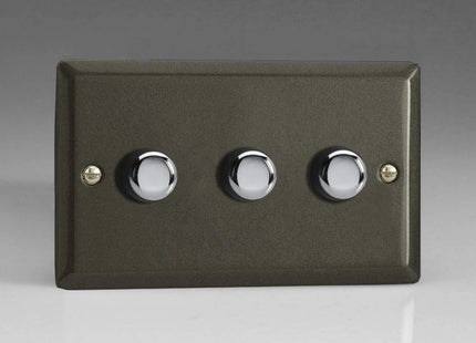 Varilight 3-Gang 2-Way Push-On/Off Rotary LED Dimmer 3 x 0-100W (Max 10 LEDs) (Twin Plate) Graphite JPDP303