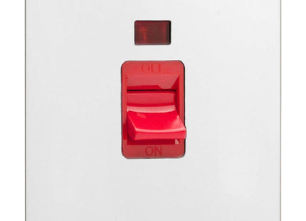 Varilight 45A Cooker Switch + Neon (Vertical Twin Plate, Red Rocker) Polished Chrome XFC45N
