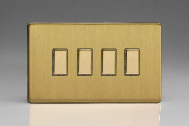 Varilight Eclique 2 4-Gang Tactile Touch Control Dimming Light Switch Slave for use with Eclique2 Master on 2-Way Circuits (Twin Plate) Brushed Brass JDBES004S