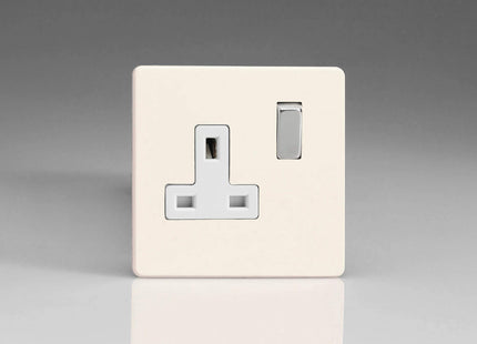 Varilight Primed Ready to Paint Flat Plate Screwless 1-Gang 13 Amp Switched Plug Socket White Inserts