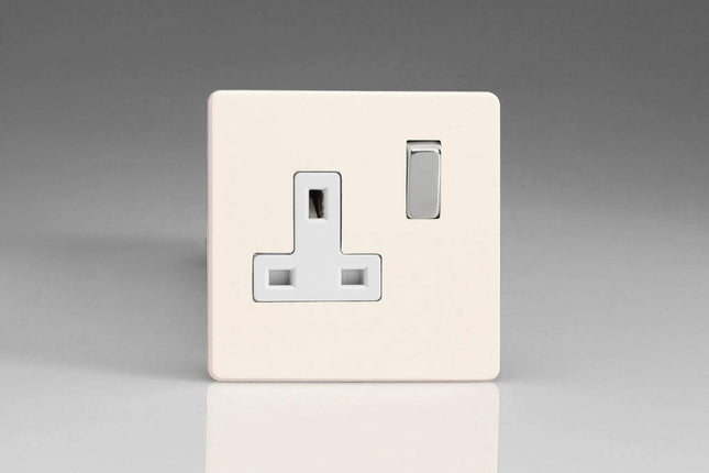 Varilight Primed Ready to Paint Flat Plate Screwless 1-Gang 13 Amp Switched Plug Socket White Inserts