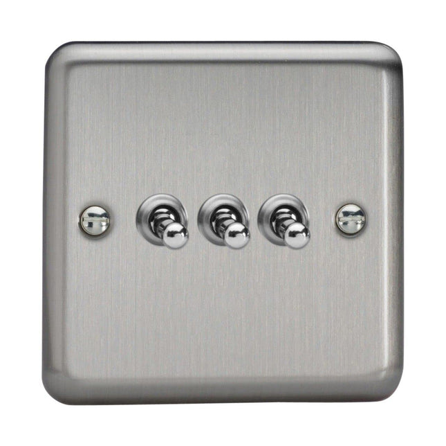Varilight 3-Gang 10A 1- or 2-Way Toggle Light Switch Matt Chrome XST3