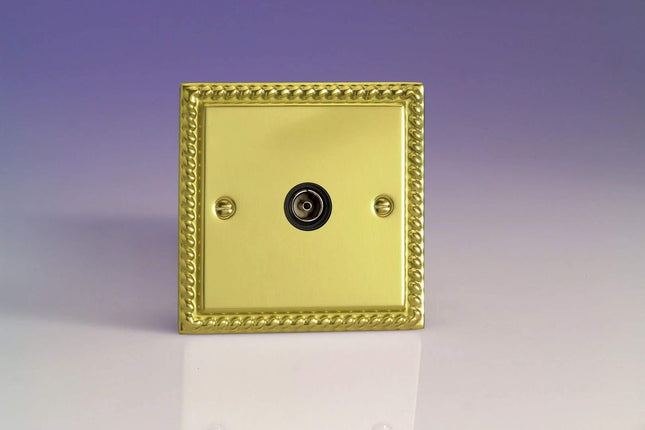 Varilight 1-Gang TV Plug Socket, Isolated Co-axial Georgian Brass XG8ISOB