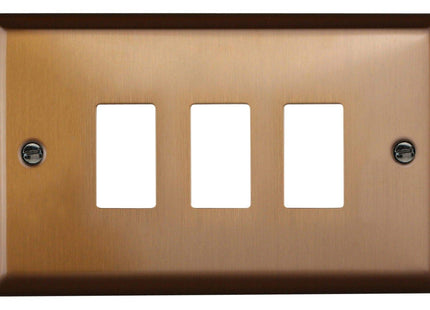 Varilight XYPGY3.BZ Urban Brushed Bronze 3 Gang PowerGrid Plate (Twin Plate)