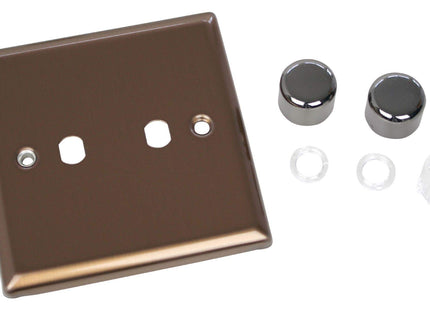 Varilight WY2.BZ Urban Brushed Bronze 2-Gang Dimmer Plate Only + Dimmer Knobs