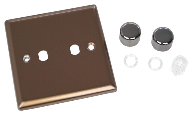 Varilight WY2.BZ Urban Brushed Bronze 2-Gang Dimmer Plate Only + Dimmer Knobs
