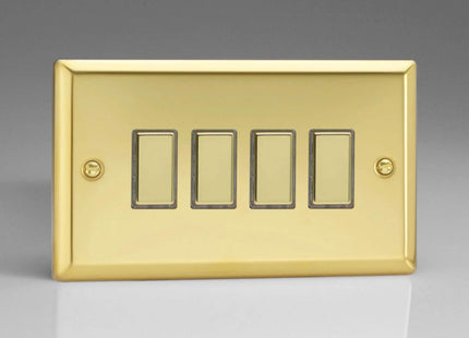 Varilight 4-Gang Tactile Touch Control Dimming Light Switch Slave for use with Eclique2 Master on 2-Way Circuits (Twin Plate) Victorian Brass JVES004