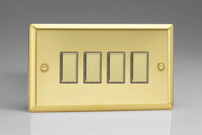 Varilight 4-Gang Tactile Touch Control Dimming Light Switch Slave for use with Eclique2 Master on 2-Way Circuits (Twin Plate) Victorian Brass JVES004