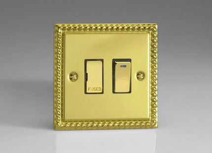 Varilight 13A Switched Fused Spur + Neon with Metal Inserts Georgian Brass XG6ND
