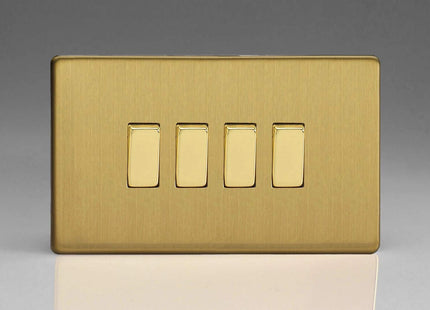 Varilight Flat Plate Screwless Brushed Brass 4 Gang Light Switch Decorative Inserts XDB9S