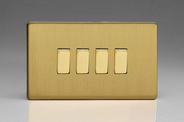 Varilight Flat Plate Screwless Brushed Brass 4 Gang Light Switch Decorative Inserts XDB9S