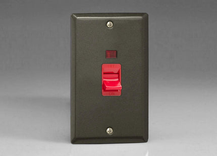 Varilight 45A Cooker Switch + Neon (Vertical Twin Plate, Red Rocker) Graphite XP45N
