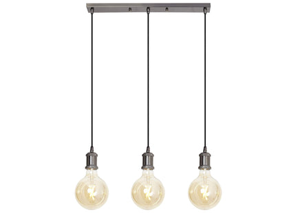 4lite Smart Wiz Connected Decorative 3 Light Bar Pendant with Smart LED Bulb Blackened Silver Finish E27 G125 Amber Coated Filament Bulbs Included 6.5w 725lm WiFi Bluetooth Tuneable White