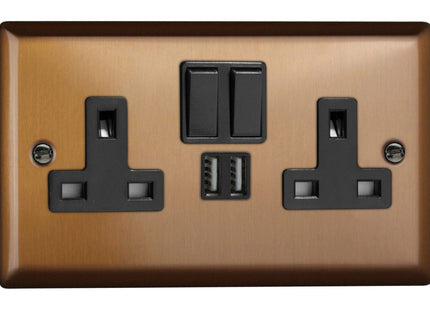 Varilight XY5U2SB.BZ Urban Brushed Bronze 2-Gang Double 13A Switched Plug Socket 2.1A USB