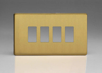 Varilight XDBPGY4S Screwless Brushed Brass 4 Gang PowerGrid Plate (Twin Plate)