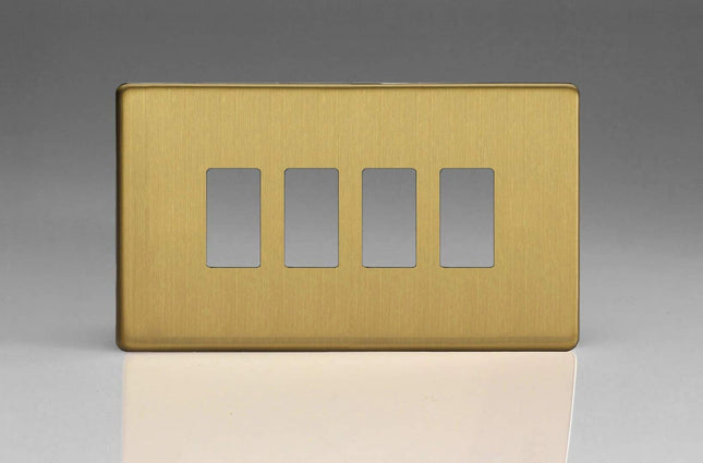 Varilight XDBPGY4S Screwless Brushed Brass 4 Gang PowerGrid Plate (Twin Plate)